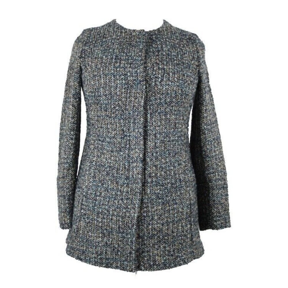 Talbots $160 Jacket Sz 8 Navy Blue Tan Pockets Acrylic Cotton Unlined Jacket